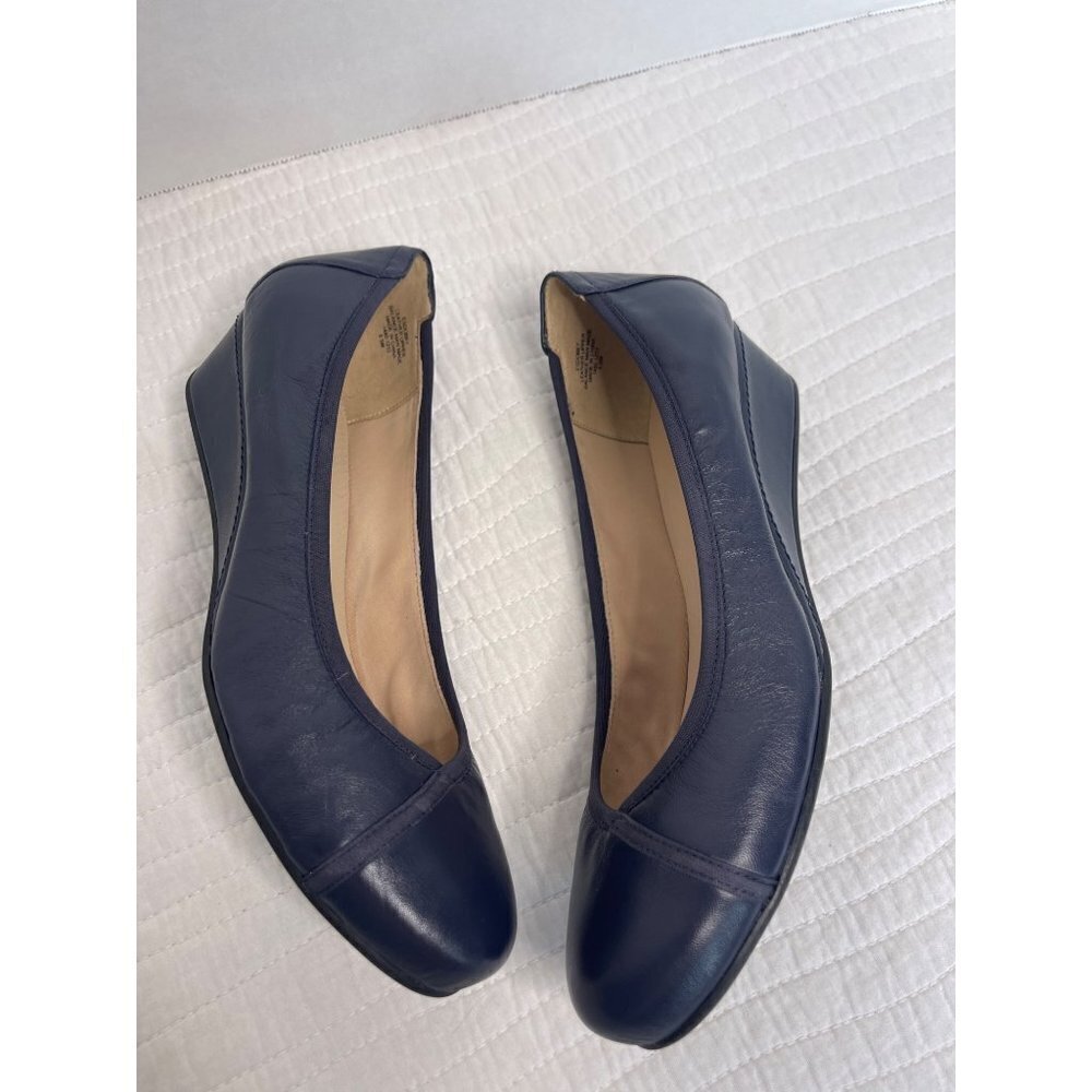 Easyspirit Womens Wedge Slip-On Leather Comfort Heels SZ 8.5W Navy Blue - Picture 10 of 11